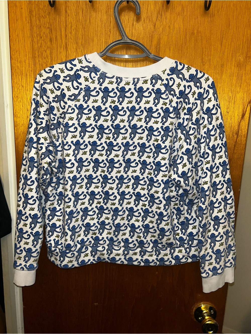 Roller Rabbit White Pajama Top with Blue Monkey Print